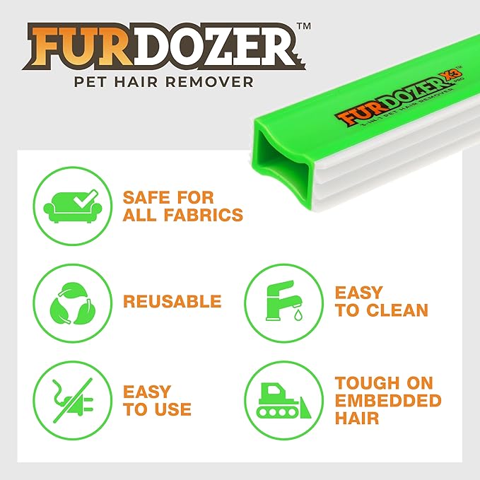 FurDozer Pet Hair Remover & Auto Detailing Tools - Cat & Dog Hair Remover for Carpets, Car Interiors, Couches, Bedding, & Pet Furniture (Green, (2 Pack) - X3 PRO)