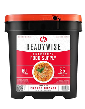 ReadyWise Entrée Bucket - 60 Servings, Emergency Food Supply for Survival Kit, Protein Meals, Freeze Dried Food, Ready to Eat Camping & Road Trip Essentials, up to 25 Year Shelf Stable Life