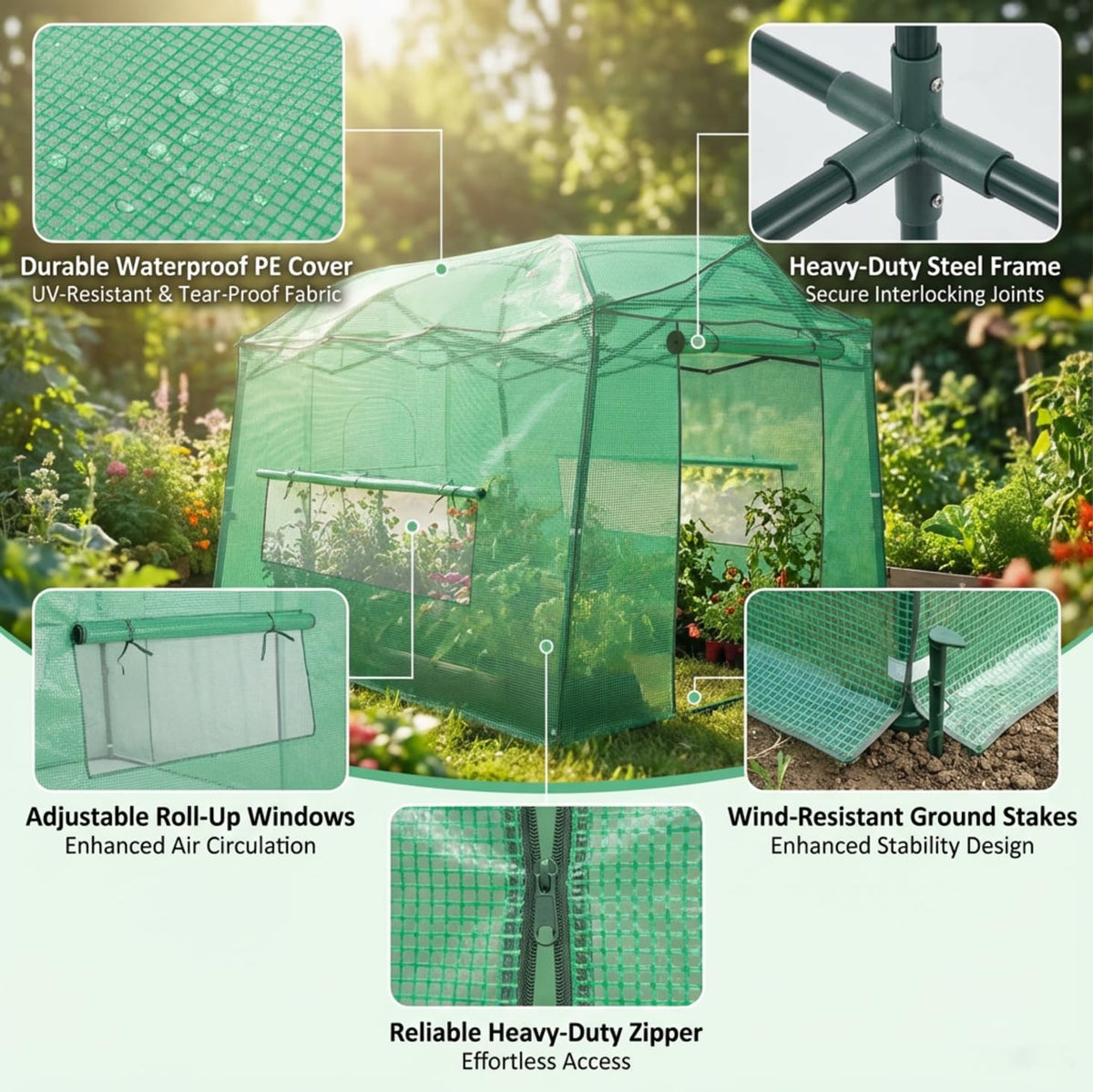 8.5 x 7 ft Pop-up Greenhouse, Walk-in Green House for Indoor Outdoor