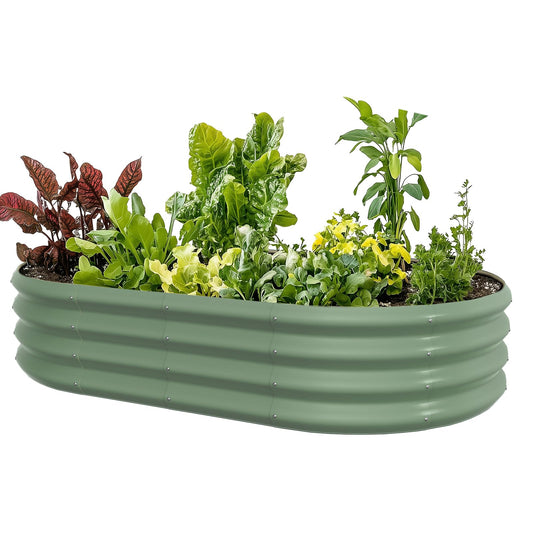 IDEA FAMILY 5x3x1ft Oval Galvanized Raised Garden Bed Outdoor 9-in-1 Large Metal Modular Planter Box Raised Beds for Gardening,Vegetables,Fruits,Flowers & Herbs (Green)