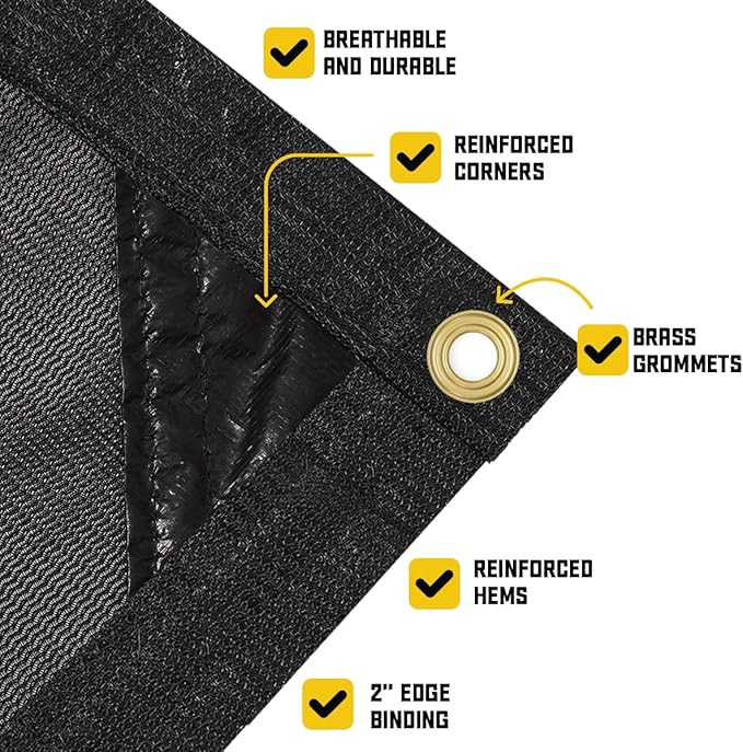 Core Tarps 60% Black Shade Cloth with Grommets - 12 X 20 FT Heavy Duty Mesh Tarp - Sun Shade Cloth for Garden Vegetables Plants Greenhouse Outdoors Backyard Fences Dump Trucks Patio Mesh Shade Tarp