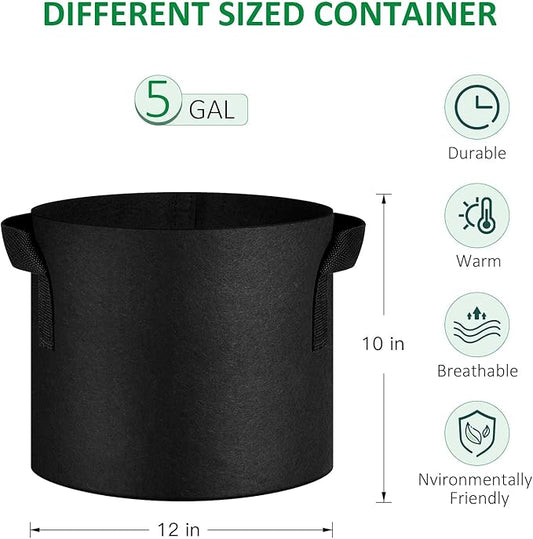 JNYONG 24-Pack 5 Gallon Thickened Non-Woven Grow Bags, Aeration Fabric Pots with Handles