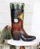 Ebros Rustic Southwestern Black Bear Country with Pine Trees and Cherries Forest Cowboy Cowgirl Boot Decorative Figurine Or Floral Vase Planter Tooled Leather Finish Table Shelf Countertop Accent