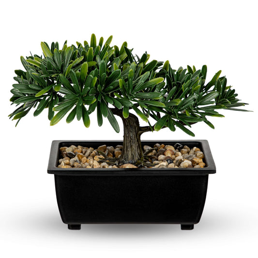 Artificial Bonsai Tree, Faux Ficus Plant with Pebbles, Zen Desk Decor