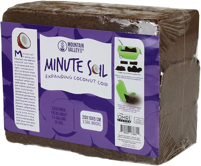 Minute Soil Eco-Friendly Coco Brick 24 Pack – OMRI Medium Expands to 36 Gal – Ideal for Seedlings, Planters, Greens, Houseplants, Raised Beds, Hydroponics, Outdoor Use