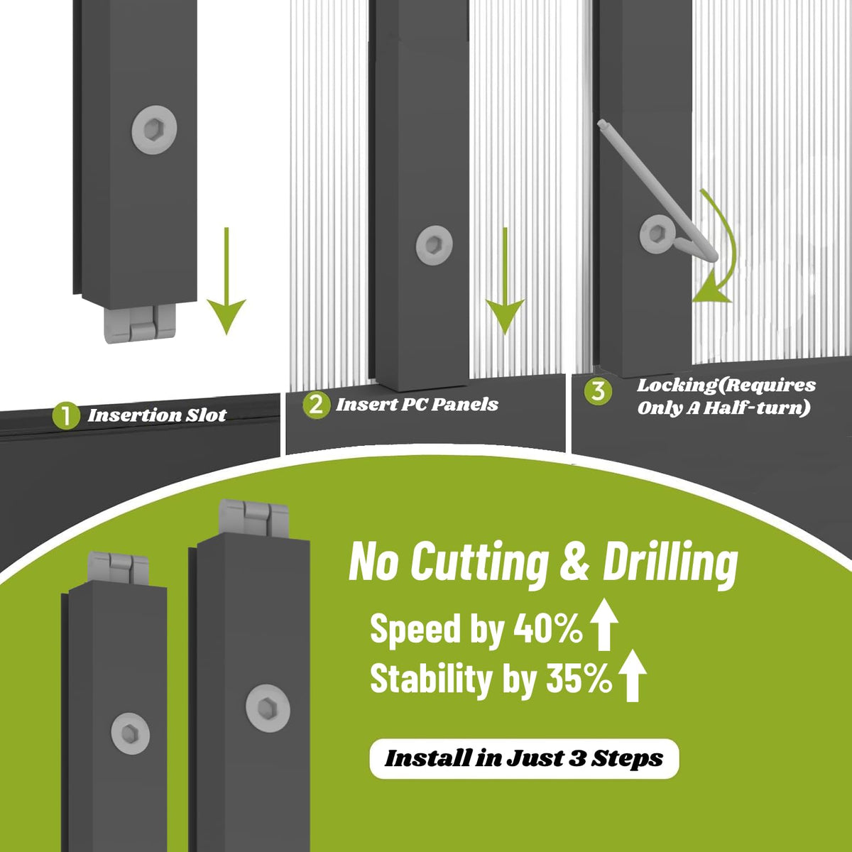 Jiliusure 6x4 FT Greenhouse with Polycarbonate Panels Vent, Dark Gray