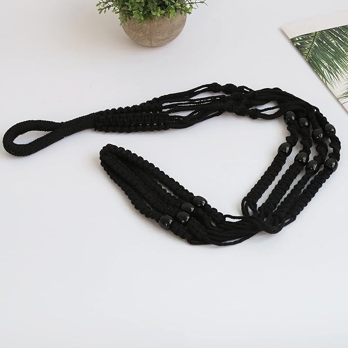 Macrame Plant Hanger Indoor Hanging with Wood Beads Macrame Planters No Tassel for Indoor Outdoor Boho Home Decor 35 Inch (Black,2pcs)