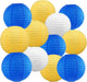 BEISHIDA Blue Yellow White Round Paper Lanterns Decorative Hanging Asia Chinese Japanese Paper Lanterns Lamp for Birthday Graduation Baby Shower Wedding Home Decor Outdoor Party Decoration(12Packs)
