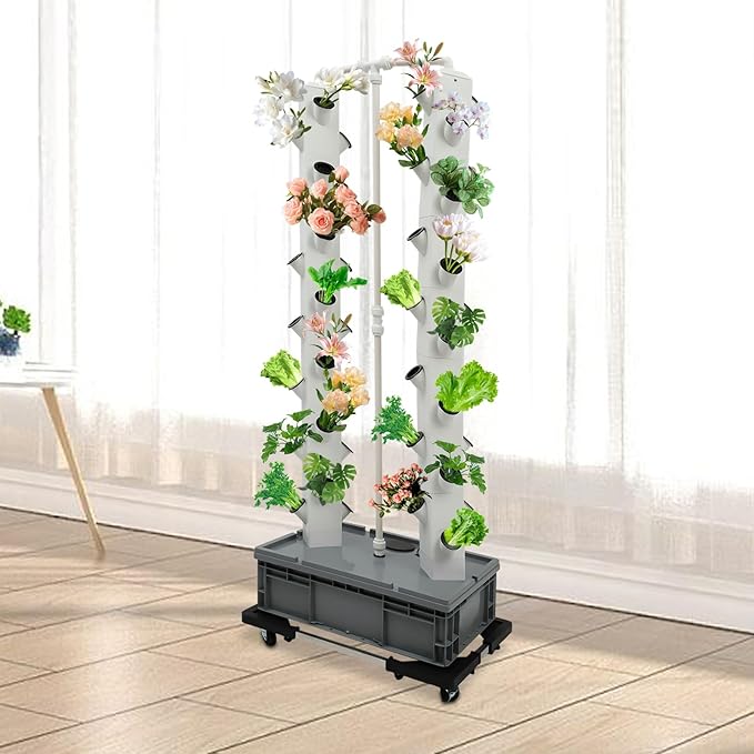 Hydroponic Growing System, 56-Plant Vegetable Planter Tower Outdoor Indoor Garden Vertical Planter Germination Kit with Water Pump, Intelligent Water Circulation & Timer Function for Gardening Lover