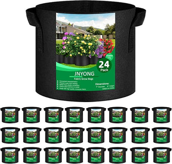 JNYONG 24-Pack 3 Gallon Thickened Non-Woven Grow Bags, Aeration Fabric Pots with Handles