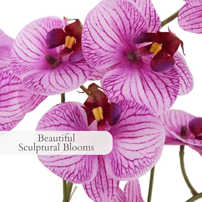CG Hunter Faux Purple Orchid Plant, Premium Artificial Indoor Flower Display Stands 23”, Beautiful Sculptural Blooms That Lasts Forever, White Planter Pot Included