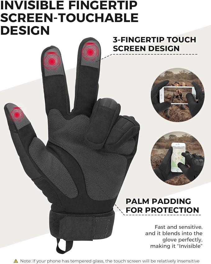 KEMIMOTO Tactical Gloves for Men, Touchscreen Motorcycle Gloves with Hard Shell & Palm Padding for Sports Motorcycle Cycling Tactical Airsoft Paintball Hunting Hiking Camping Climbing