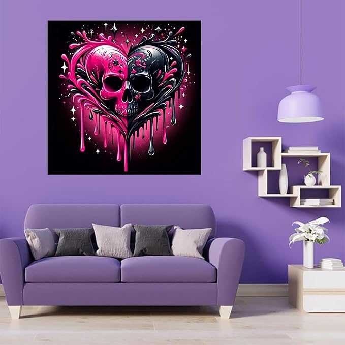 Meothan Diamond Art Kits for Adults, 5D DIY Heart Skull Diamond Painting Kits for Adults Beginners, Diamond Dots Kits Gem Arts Crafts for Living Room Bedroom Offices Home Wall Decor 12X12 Inch