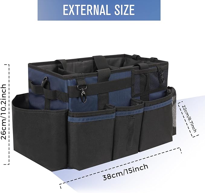 Wearable Cleaning Caddy, Cleaning Caddy Supplies Organizer with Handle & Shoulder Straps for Housekeepers, Under Sink & Car Cleaning Tool Organizers Bag with 4 Foldable Divider (NavyBlue)