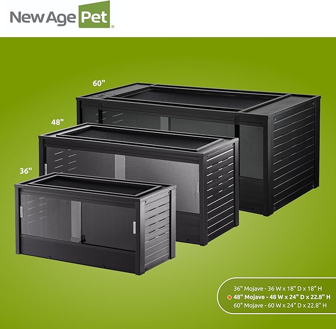 New Age Pet ECOFLEX 48" Wide Large Reptile Habitat, Mojave Lounge for Snakes, Tortoises & Lizards in Maple, Black & Grey, Easy Assembly, Sliding Glass Doors & Mesh Top