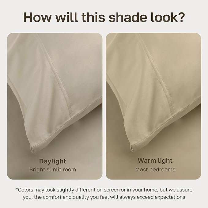 California Design Den 100% Egyptian Cotton Sheets King Size Deep Pocket Set - Certified Authentic Luxury, Soft Sateen, King Sheets Egyptian Cotton - Beige