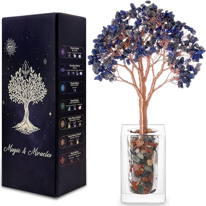 Magic and Miracles Lapis Lazuli Crystal Tree, Office New Home Desk Decor, Meditation Yoga Plant, Gemstone Tree, Xmas Anniversary Housewarming Gifts for Women Coworkers Nana Daughter