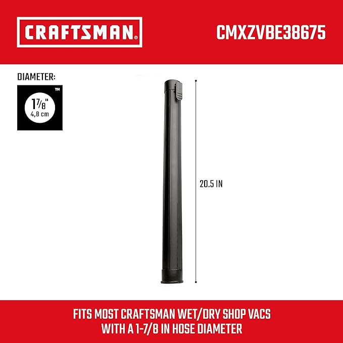 CRAFTSMAN CMXZVBE38675 1-7/8 in. Extension Wand Wet Dry Vac Attachment, Industrial-Grade Shop Vacuum Accessory for Extending Reach While Cleaning, Fits 1-7/8 in. Hose Diameter