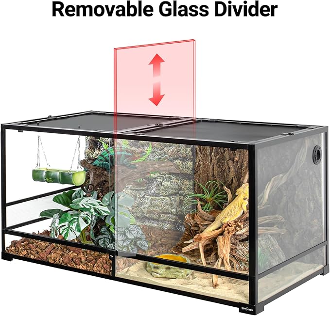 REPTIZOO 120 Gallon Large Reptile Terrarium Tank, 48" x 24" x 24" Front Opening Terrarium Glass Reptile Tank with Screen Ventilation, Supporting Used as 2 Separate Habitats Easy Assembly