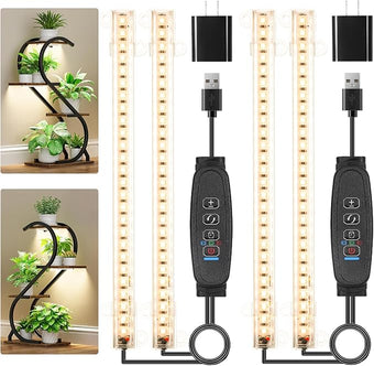 8.6'' Mini Two Strip Growing Lamp for Indoor Plants, 3000K Full Spectrum LED Grow Light Strips with Auto ON/Off 3/9/12H Timer & 10 Dimmable Levels for Green House Succulent (2 Head×2 Pack)