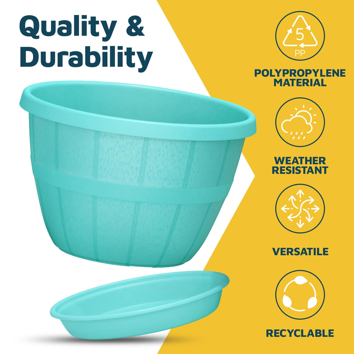 10-Inch Whiskey Barrel Planters Outdoor Pack of 2 - Durable Plastic Plant Pots for Indoor & Outdoor Use with Drainage & Saucer, Lightweight Rustic Barrel Planters for Flowers, Herbs & Small Plants
