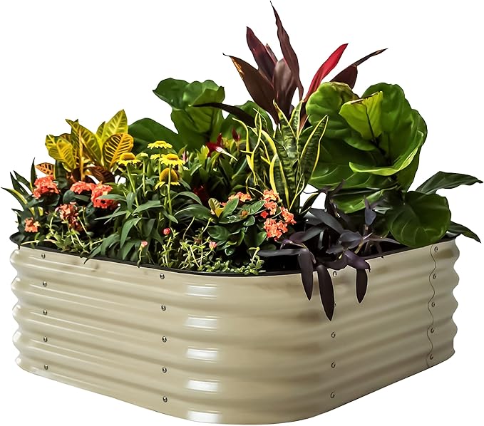 Vego garden Raised Garden Bed Kit, 14" Tall 4 in 1 Modular Metal Raised Garden Beds Kit, Metal Planter Box for Vegetables, Flowers, Herbs, Pearl White