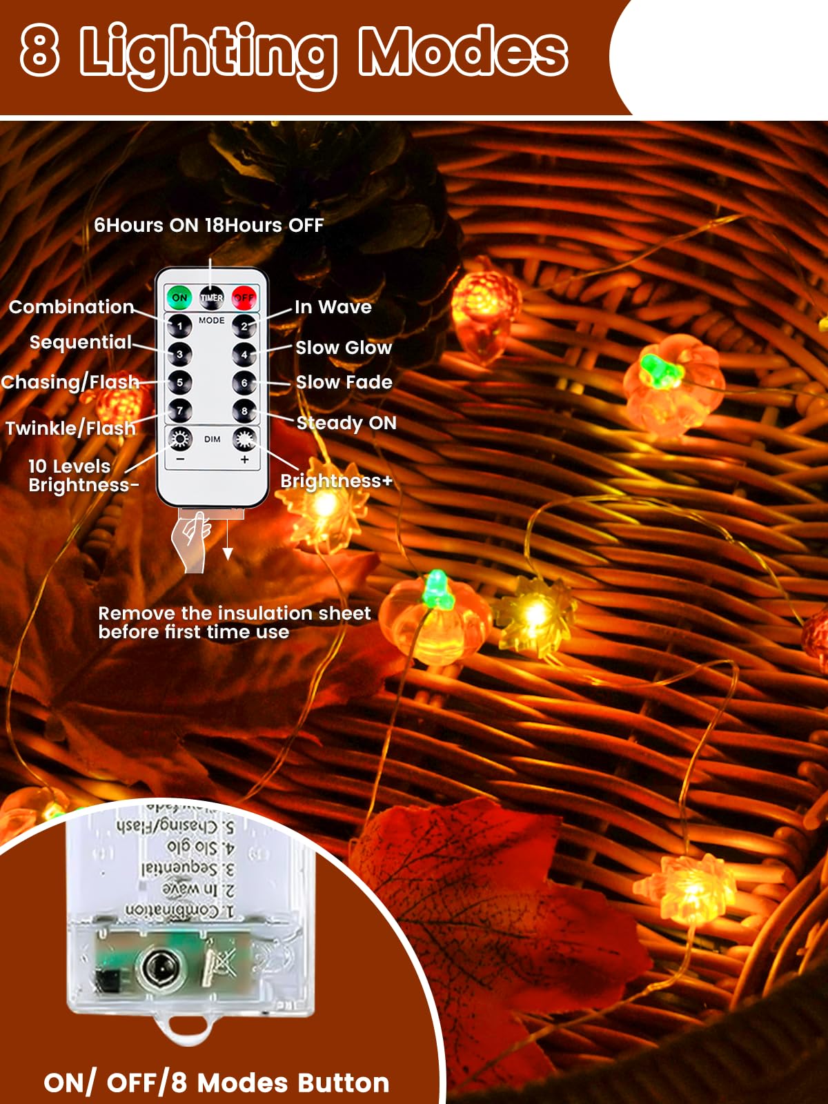 2 Pack 30 LED Fall Decorations, String Lights Battery Operated with Remote