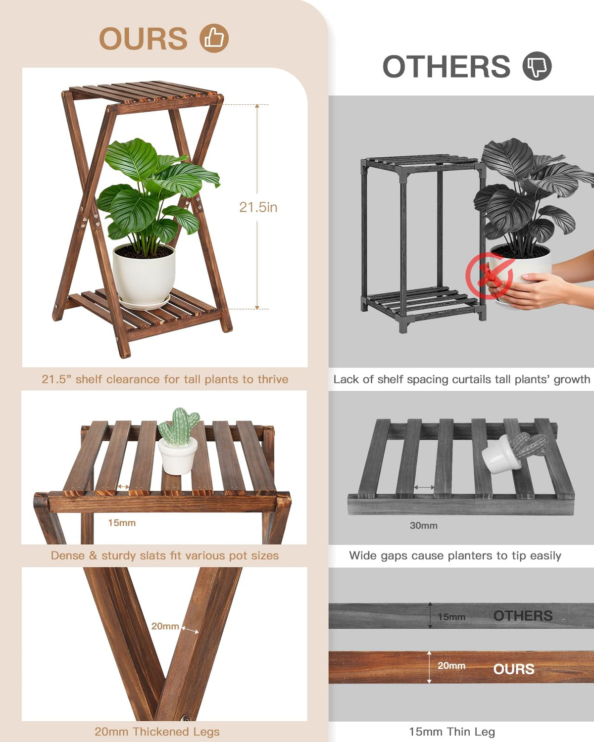Jotboom Wood Tiered Plant Stand Indoor,Corner Plant Shelf for Indoor Plants
