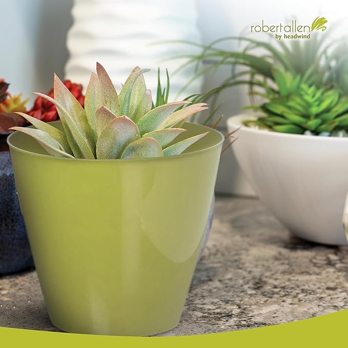 Headwind Charlevoix Planters– 4.5" 2 Pack Plastic Plant Pot in Meadow Green, Indoor & Outdoor Pots for Plants with Drillable Drainage Hole, Decorative Plant Pot, Flower Pots Outdoor for Garden