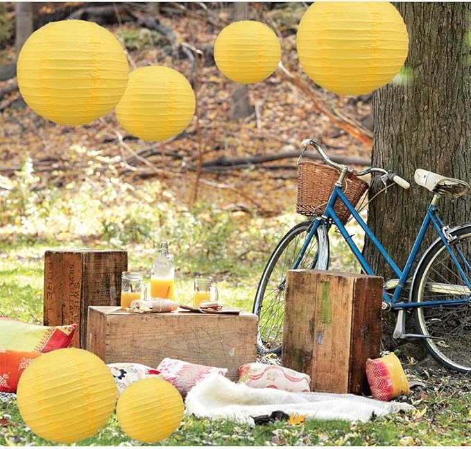 BEISHIDA 6-Inch Yellow Round Paper Lanterns Decorative Hanging Asia Chinese Japanese Paper Lanterns Lamp for Birthday Halloween Wedding Baby Bridal Shower Fall Home Decor Party Decoration（6 Packs）