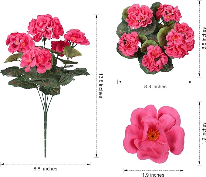 Artificial Geranium Fake Flowers for Outdoors Decoration, 6 Bundles Silk Geraniums Flower UV Resistant Look Real Faux Plants for Front Door Garden Porch Planter Patio Balcony Yard Indoor Home, Mix