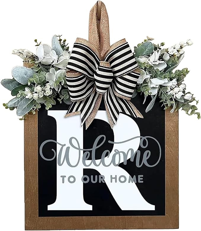 Last Name All Year Wreath, for Front Doors, Spring, Fall, 26 Last Name Letters All Year Round Wreaths, Suitable for Wedding Decorations, Home Porches, Farmhouses, Yards, Garden Decorations, Gifts (R)