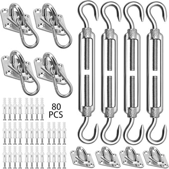Sun Shade Sail Hardware Kit 6 Inch for Rectangle & Triangle Shade Sail Install, Stainless Steel ShadeSail Fixing Accessories for Outdoor Patio Canopy Garden, Heavy Duty Awning Attachment 80 Set