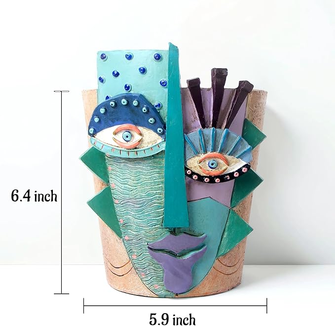 Mrlikale Abstract Face Planter Pots, Unique Head Planter with Drainage Hole for Indoor Plants and Succulents, 6.4 Inch Hand-Painted Mask Flower Pot for Outdoor and Home Art Decor