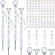Exway 100 PCS DIY Fairy Wand Beaded Garden Stake Beads Kits with White Large Hole Beads 4 Crystal Stopper Top Threaded Rods and 4 White Sparkling Crystal Pendants for Outdoor Indoor Decor
