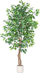 VIVATREES 6FT Artificial Ficus Tree with White Planter, Realistic Faux Silk Indoor Outdoor Plant for Home Office Living Room, Porch, Garden Decor