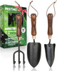 RESTMO 3-in-1 Heavy Duty Gardening Tools Kit, Premium Carbon Steel Garden Tools with Ergonomic Wooden Handle Includes Trowel, Transplanter, and Cultivator, Ideal Gardening Gifts for Women, Gardener