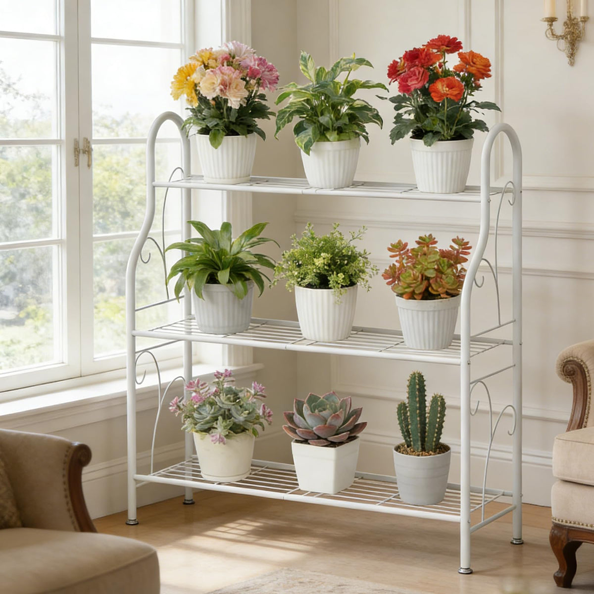 SORCEDAS Plant Stand Outdoor Indoor 3 Tier Metal Corner Flower Shelf