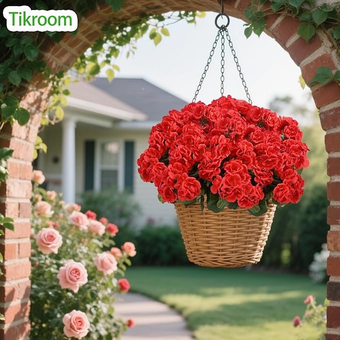 Tikroom 6 Pcs Artificial Geranium Flowers for Outdoors Fake Silk Faux Geranium Plant UV Resistant Fake Flowers for Outdoor Planters Garden Windowsill Balcony Courtyard Yard Porch Home Decor
