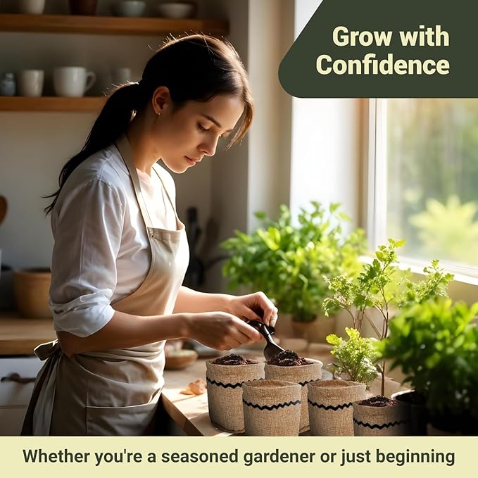 10 Herb Garden Planter Indoor Kit, 44pcs Complete Kitchen Herb Starter Set Including Burlap Pots, Markers, Soil Discs, Gardening Tools, Unique Easter/Birthday/Christmas Gift Ideas for Women, Mom