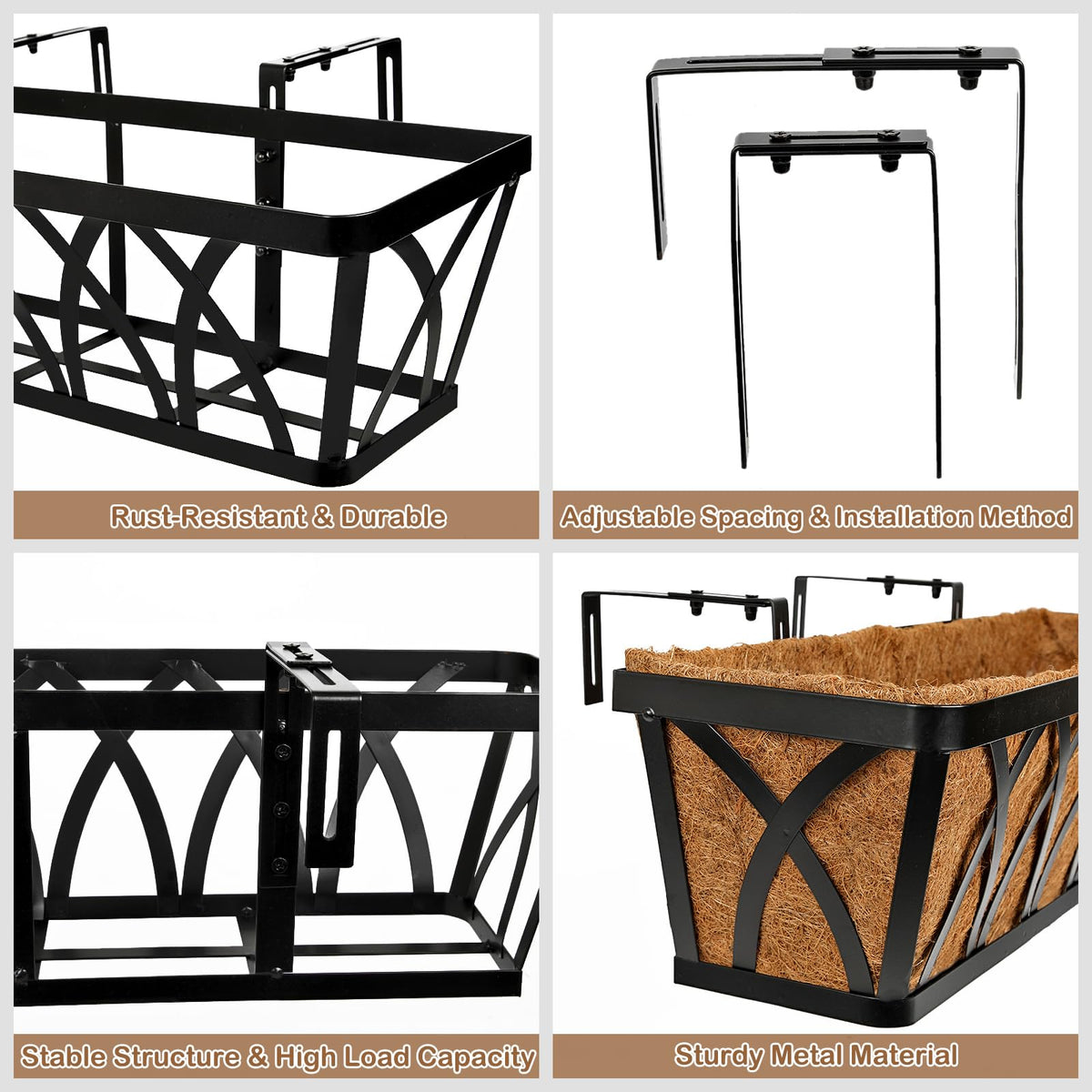 24 Inch Window Box Planter with Coco Liner for Hanging Outdoor Plants