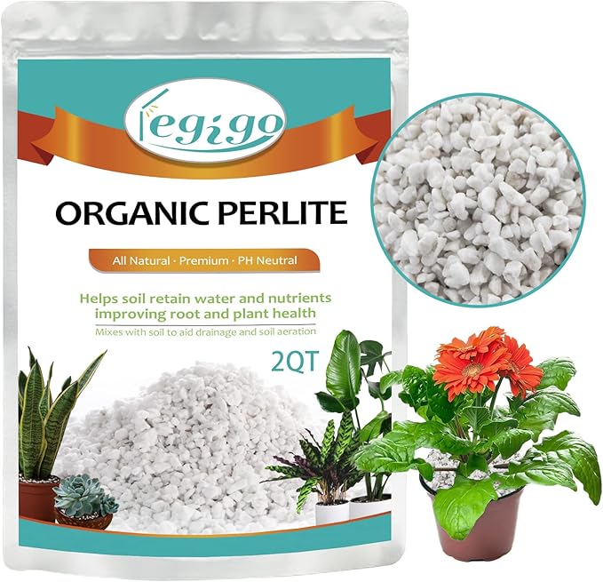Legigo 2 Quarts Organic Horticultural Perlite for Plants Indoor- Natural Horticultural Soil Additive Conditioner Mix for Improves Drainage, Ventilation and Root Growth