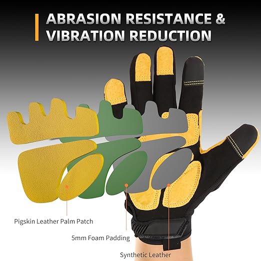 JUMPHIGH Impact Work Gloves, Mens Working Gloves with Secure Fit, Heavy Duty Mechanic Gloves with Impact Protection and Vibration Reduction, High Dexterity, Touchscreen Capable (XL)