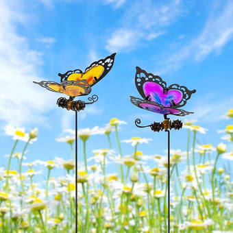 Voumsil Butterfly Garden Stakes,Butterfly Kit Made of Glass and Metal,Colorful Butterflies Garden Decorations Can Make The Garden Full of Color and Vitality. (Yellow and Purple)