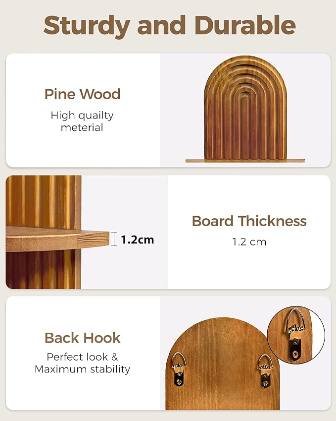 Bamworld Boho Wall Decor Brown Plant Wall Shelf, Mid Century Modern Decor Hanging Plant Shelf, 2-Tier Wooden Floating Shelves for Home, Bathroom Bedroom Living Room, Office Holding Planter Decoration