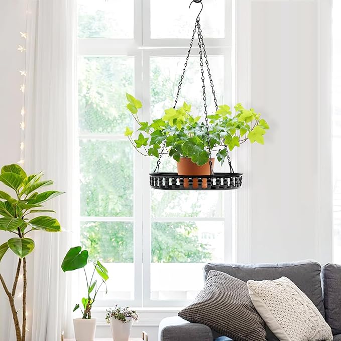 PIKAMAO Plant Hanger Indoor Outdoor 3 Pack, Hanging Planter for Indoor Outdoor Plants, Hanging Plant Holder Shelf, Hanging Basket, Decorative Metal Plant Holder
