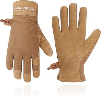 HANDLANDY Work Gloves for Women, Breathable Leather Gardening Glove for Yard Maintenance, Hand Protection with Touch Screen for Gardeners, Farmers