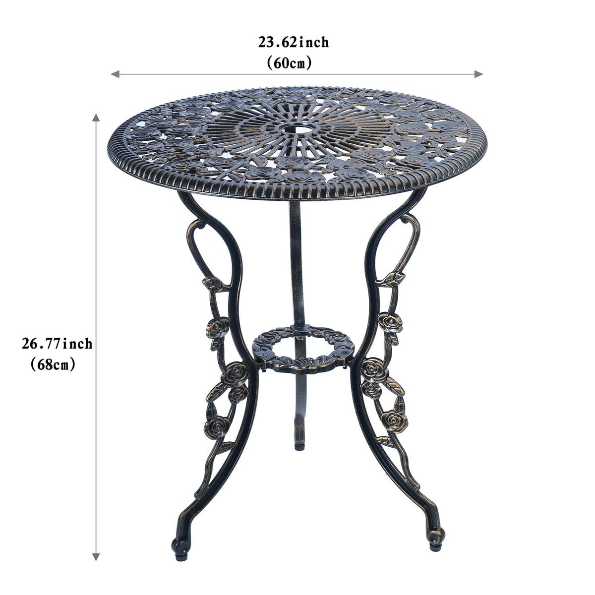 C/G 3 Piece Bistro Set, Outdoor Patio Table, Anti-Rust Cast Aluminum for Front Porch & Yard (Antique Copper)