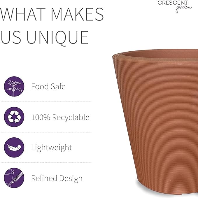 Crescent Garden Madison Planter– Weather-Resistant, Double Walled Indoor/Outdoor Plant Pot with Drain Hole – Large Plastic Plant Pot, 26-Inch (Terracotta-Colored)