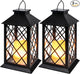 Homemory Solar Lanterns Outdoor Waterproof Hanging with Flickering Flameless Candles, 2 Pack 13'' Garden Outdoor Lantern Decorative for Patio Front Porch Backyard Balcony Cabin Outside Table(Black)